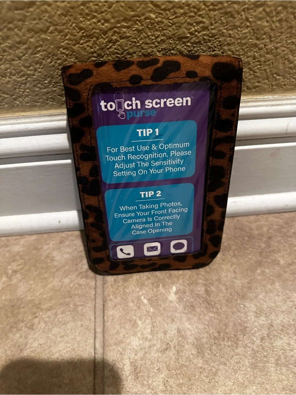 Leopard Flap Black Crossbody Phone Pouch